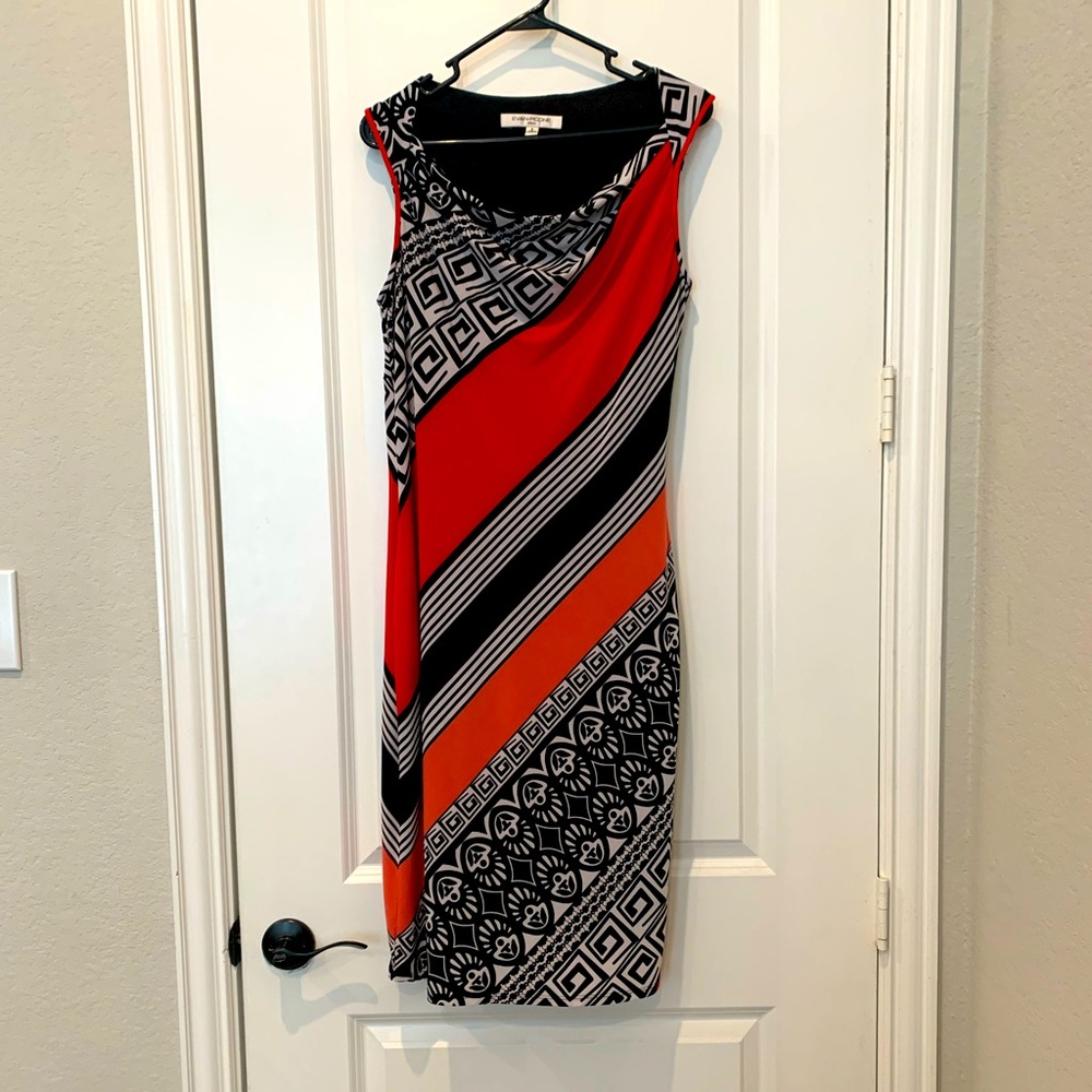 Evan-Picone, red, black and white sleeveless dress